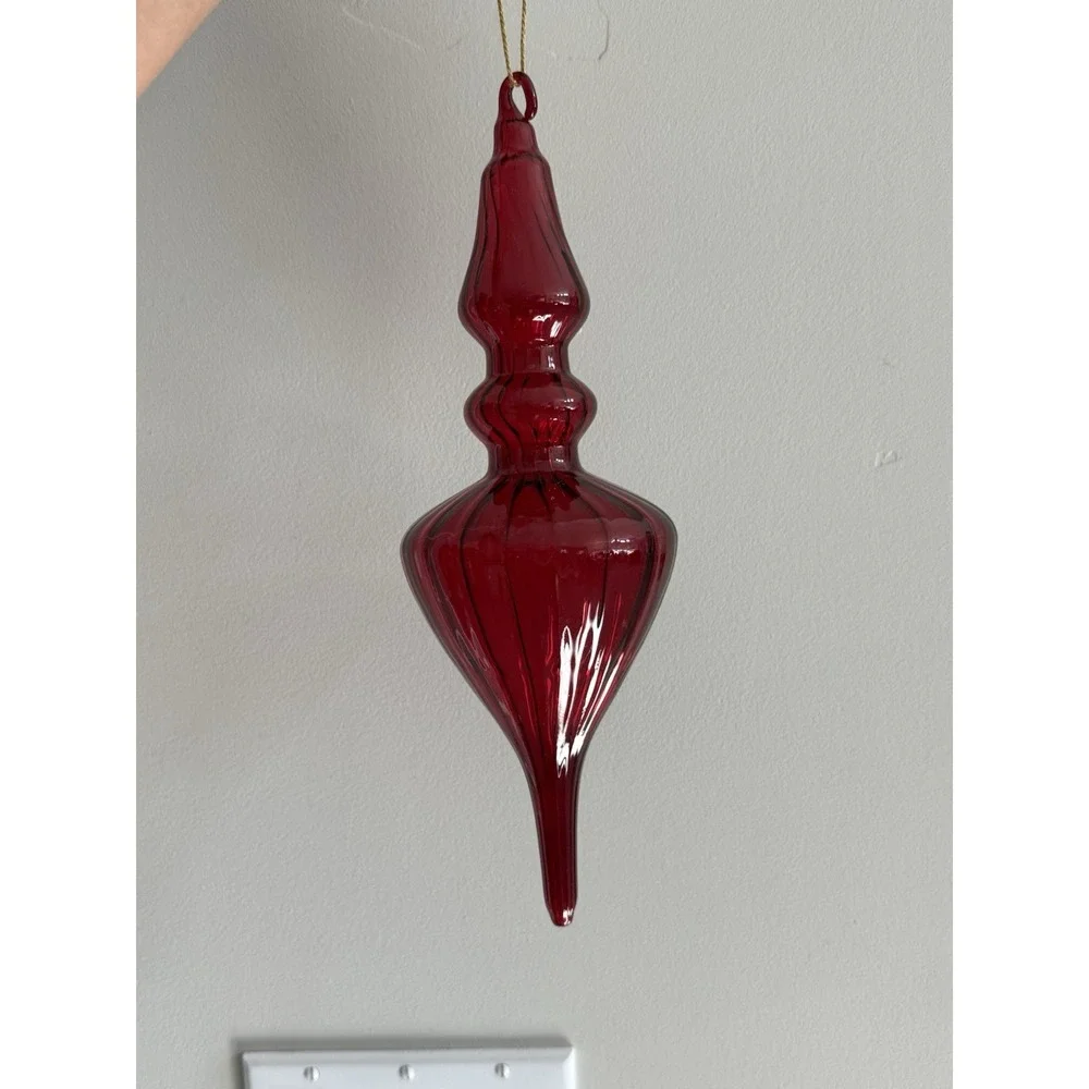 Melrose Large Red Glass Handblown Finial Drop Christmas‎ Ornament 3 Tier